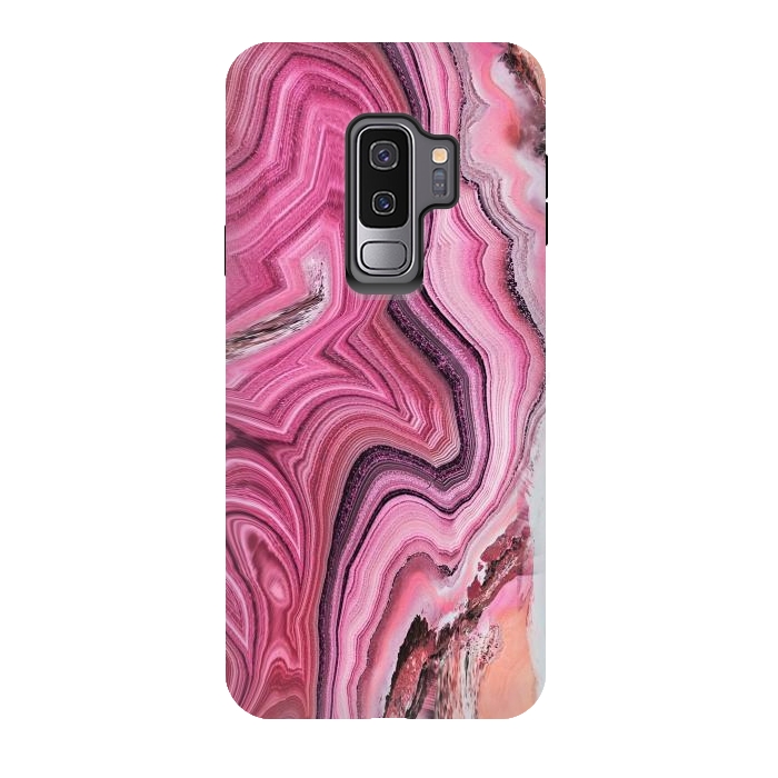 Galaxy S9 plus StrongFit Candy pink marble waves by Oana 