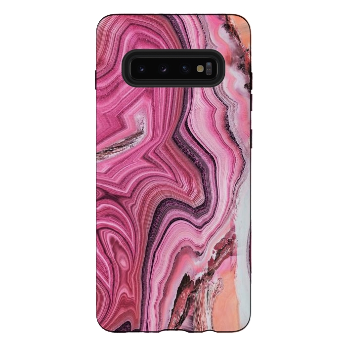 Galaxy S10 plus StrongFit Candy pink marble waves by Oana 