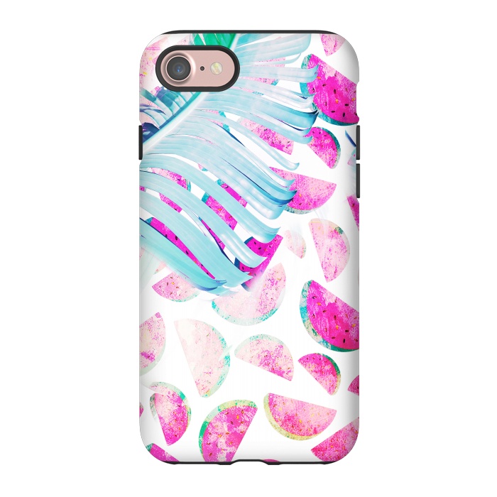 iPhone 7 StrongFit Grungy watermelon and bana leaf pattern by Oana 