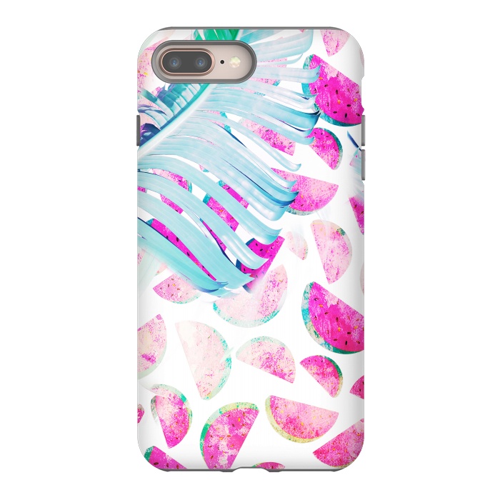 iPhone 7 plus StrongFit Grungy watermelon and bana leaf pattern by Oana 