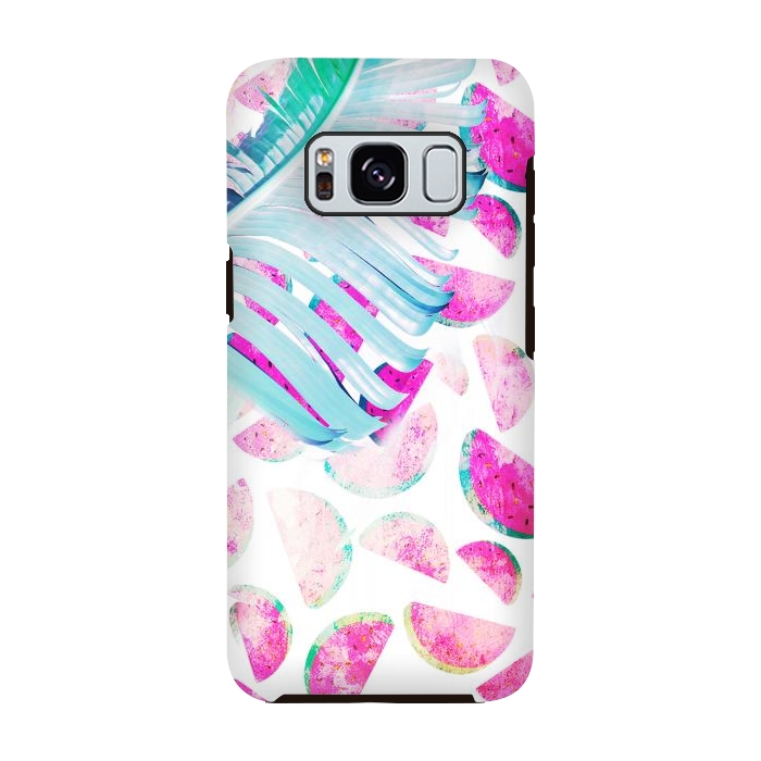 Galaxy S8 StrongFit Grungy watermelon and bana leaf pattern by Oana 
