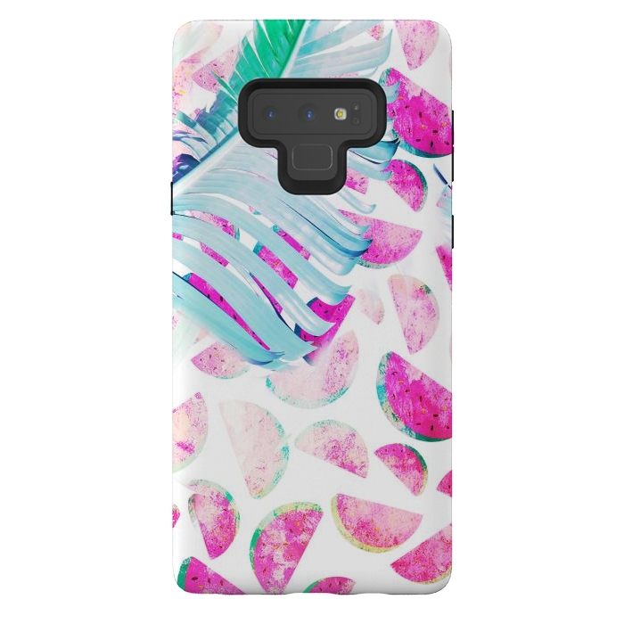 Galaxy Note 9 StrongFit Grungy watermelon and bana leaf pattern by Oana 