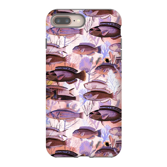 iPhone 7 plus StrongFit Colorful coral reef and fish botanical pattern by Oana 