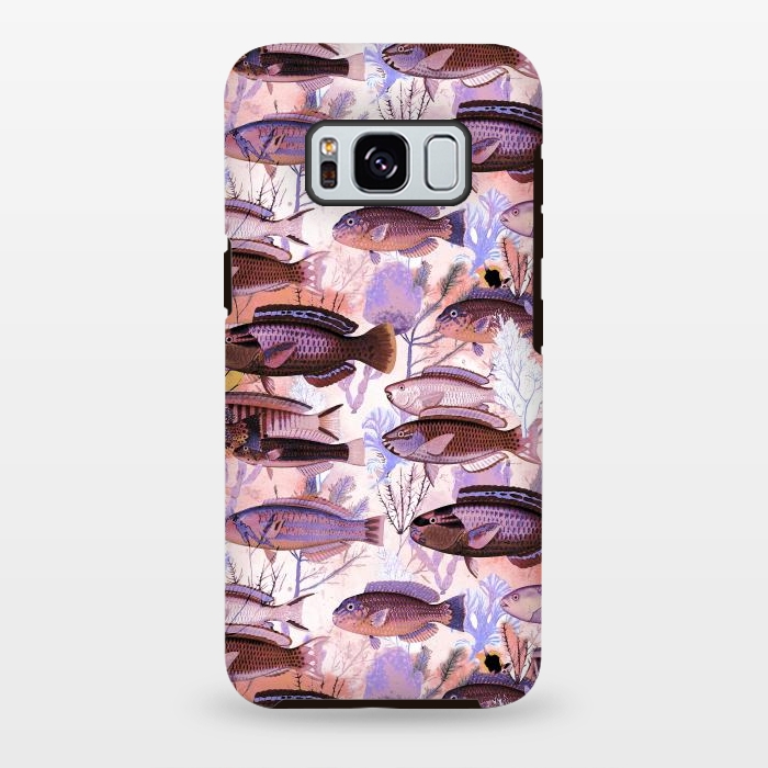 Galaxy S8 plus StrongFit Colorful coral reef and fish botanical pattern by Oana 
