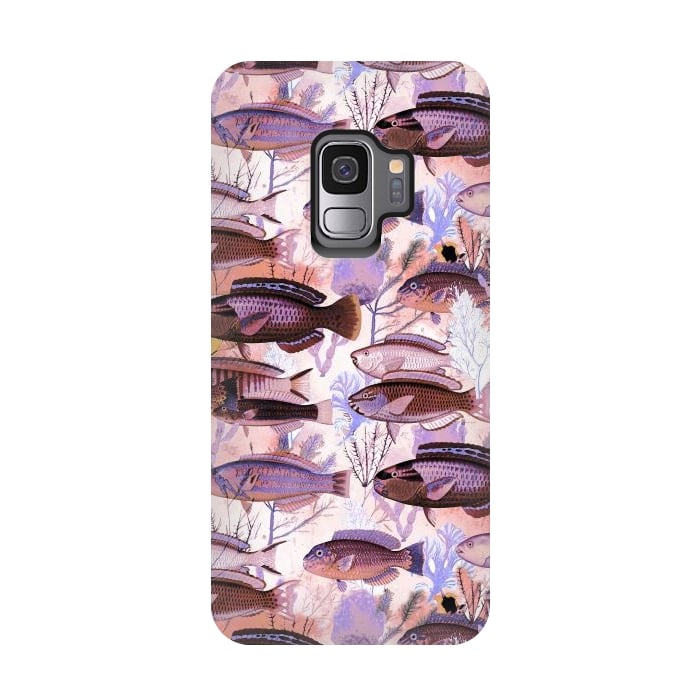 Galaxy S9 StrongFit Colorful coral reef and fish botanical pattern by Oana 