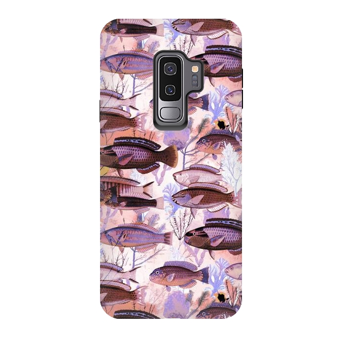 Galaxy S9 plus StrongFit Colorful coral reef and fish botanical pattern by Oana 