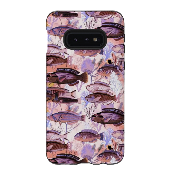 Galaxy S10e StrongFit Colorful coral reef and fish botanical pattern by Oana 