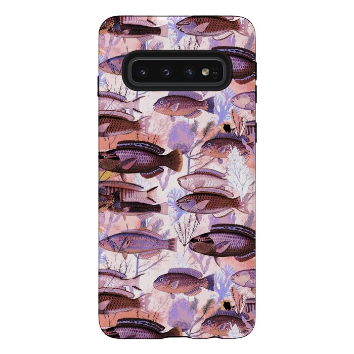 Galaxy S10 StrongFit Colorful coral reef and fish botanical pattern by Oana 