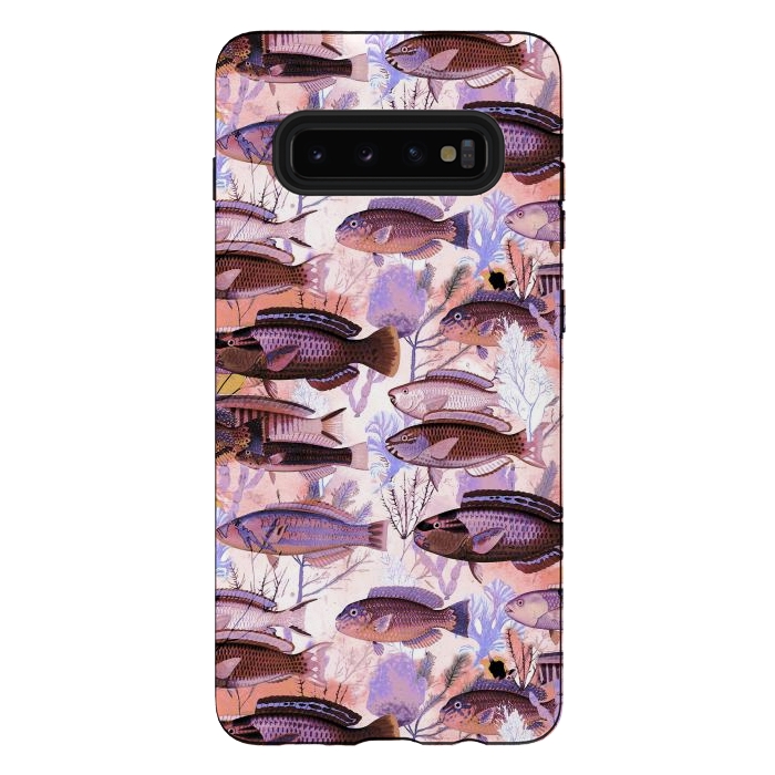 Galaxy S10 plus StrongFit Colorful coral reef and fish botanical pattern by Oana 