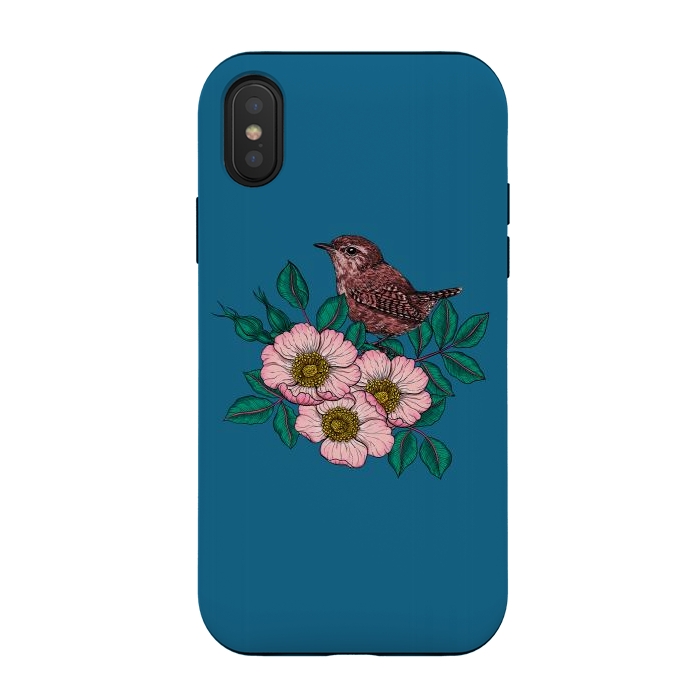 iPhone Xs / X StrongFit Wren and dog rose bouquet by Katerina Kirilova