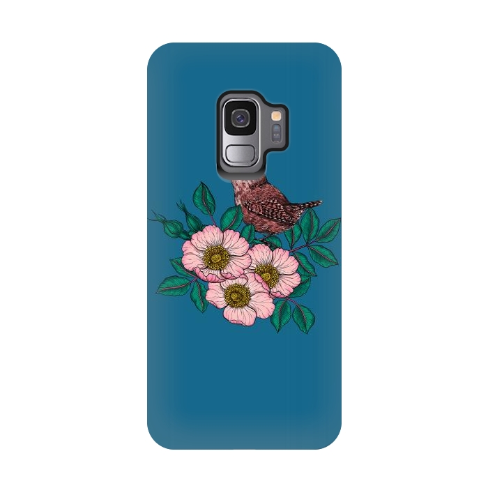 Galaxy S9 StrongFit Wren and dog rose bouquet by Katerina Kirilova