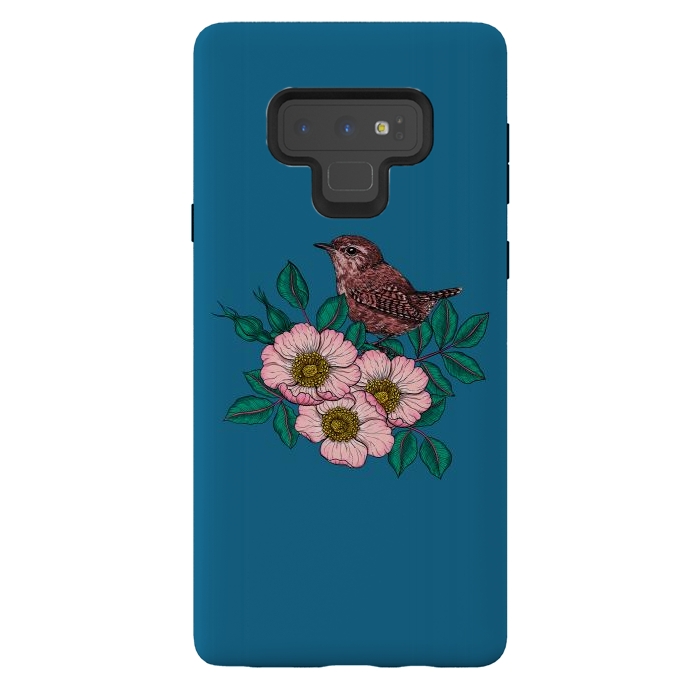 Galaxy Note 9 StrongFit Wren and dog rose bouquet by Katerina Kirilova