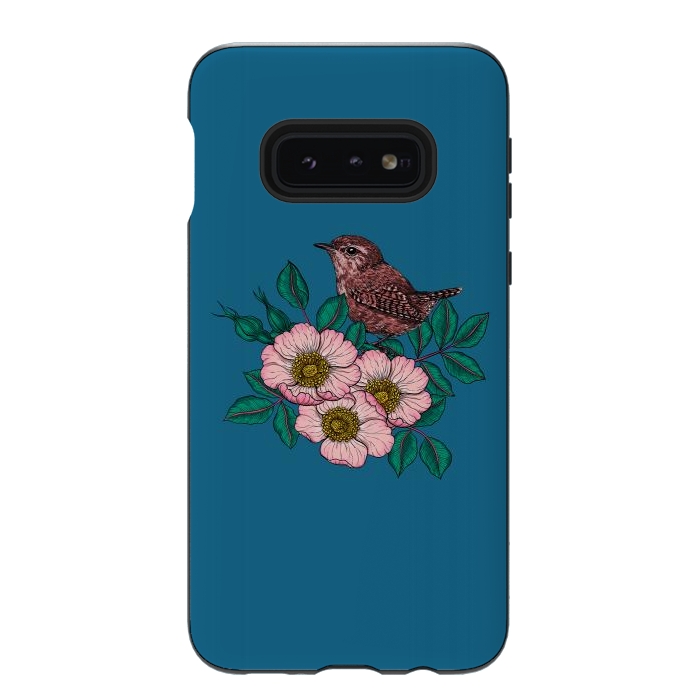 Galaxy S10e StrongFit Wren and dog rose bouquet by Katerina Kirilova