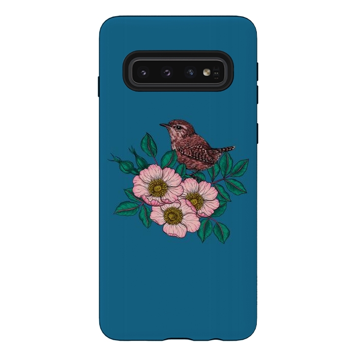 Galaxy S10 StrongFit Wren and dog rose bouquet by Katerina Kirilova