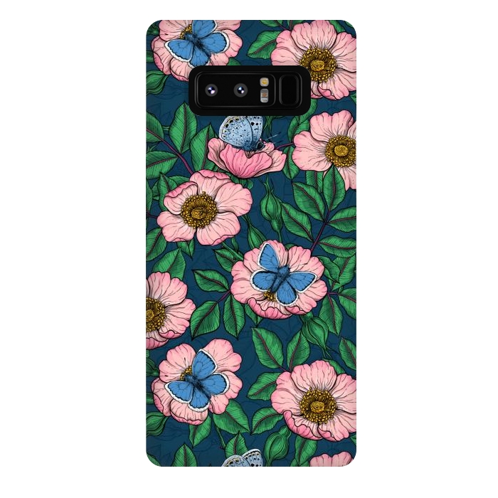 Galaxy Note 8 StrongFit Dog rose and butterflies by Katerina Kirilova