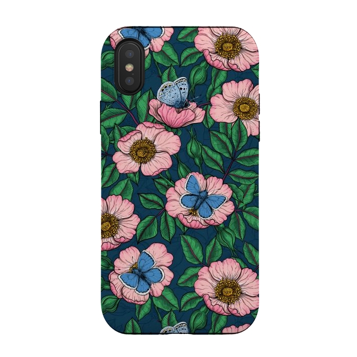 iPhone Xs / X StrongFit Dog rose and butterflies by Katerina Kirilova