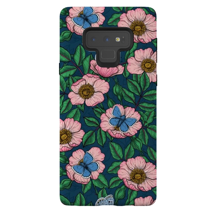 Galaxy Note 9 StrongFit Dog rose and butterflies by Katerina Kirilova