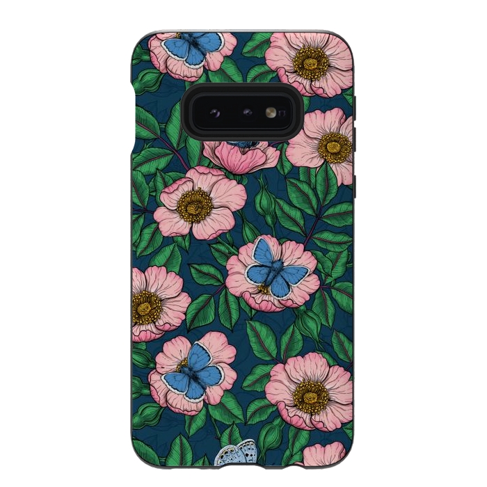 Galaxy S10e StrongFit Dog rose and butterflies by Katerina Kirilova