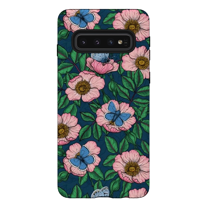 Galaxy S10 StrongFit Dog rose and butterflies by Katerina Kirilova