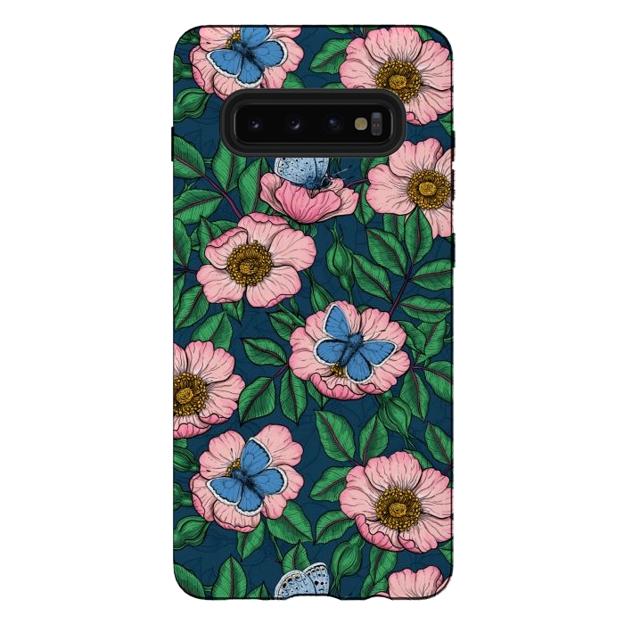 Galaxy S10 plus StrongFit Dog rose and butterflies by Katerina Kirilova