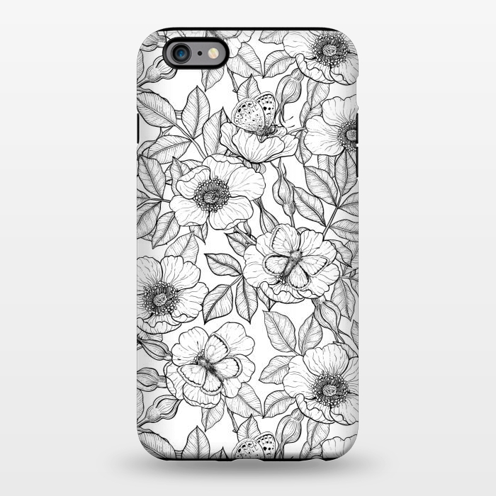 iPhone 6/6s plus StrongFit Dog rose and butterflies b&w by Katerina Kirilova
