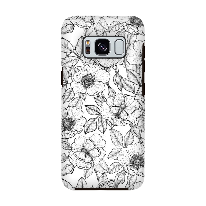 Galaxy S8 StrongFit Dog rose and butterflies b&w by Katerina Kirilova