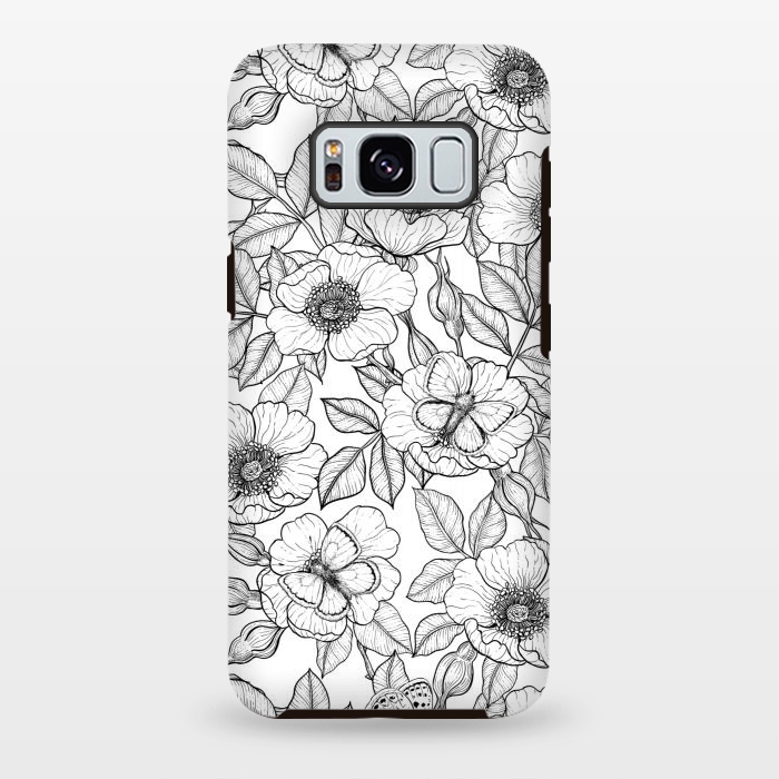 Galaxy S8 plus StrongFit Dog rose and butterflies b&w by Katerina Kirilova