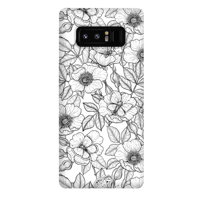 Galaxy Note 8 StrongFit Dog rose and butterflies b&w by Katerina Kirilova