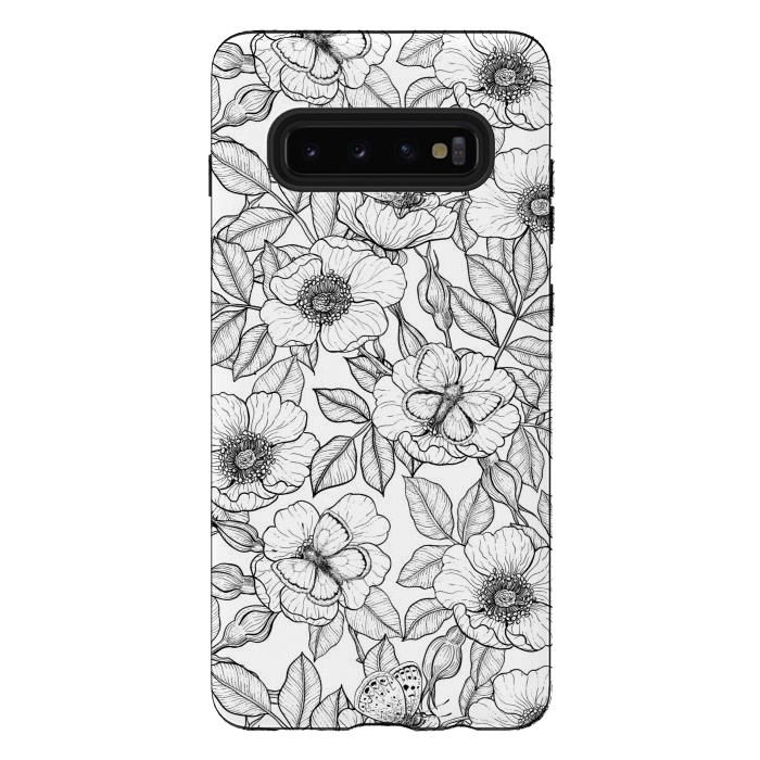 Galaxy S10 plus StrongFit Dog rose and butterflies b&w by Katerina Kirilova