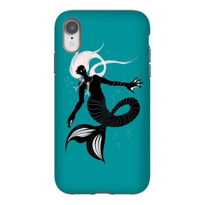 iPhone Xr StrongFit Creepy Mermaid With Fish Skeleton Necklace Dark Art by Boriana Giormova