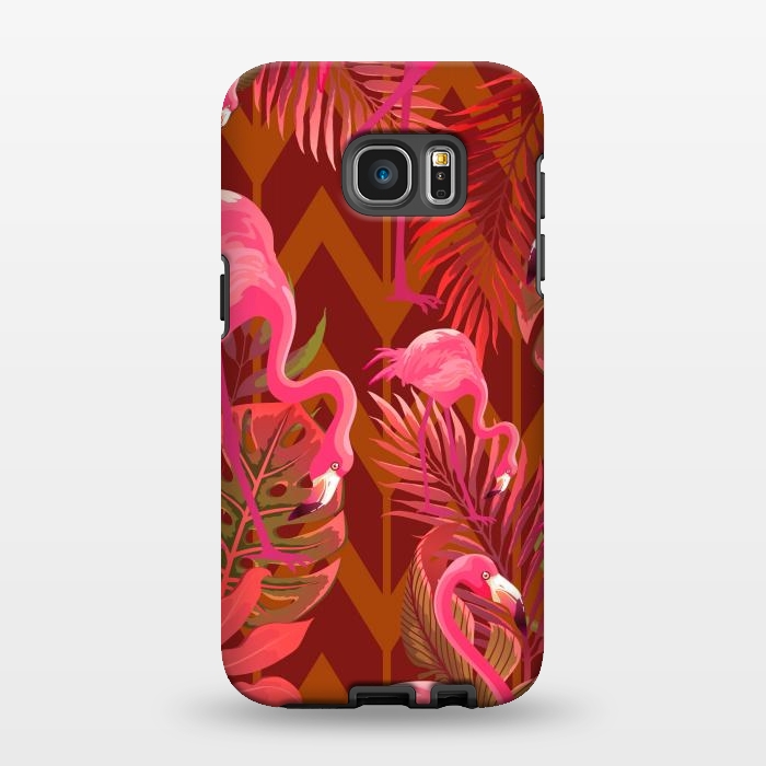 Galaxy S7 EDGE StrongFit Pink Flamingos On The Beach by ArtsCase