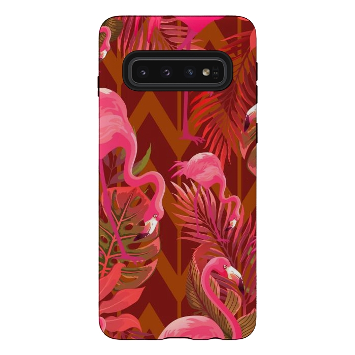 Galaxy S10 StrongFit Pink Flamingos On The Beach by ArtsCase