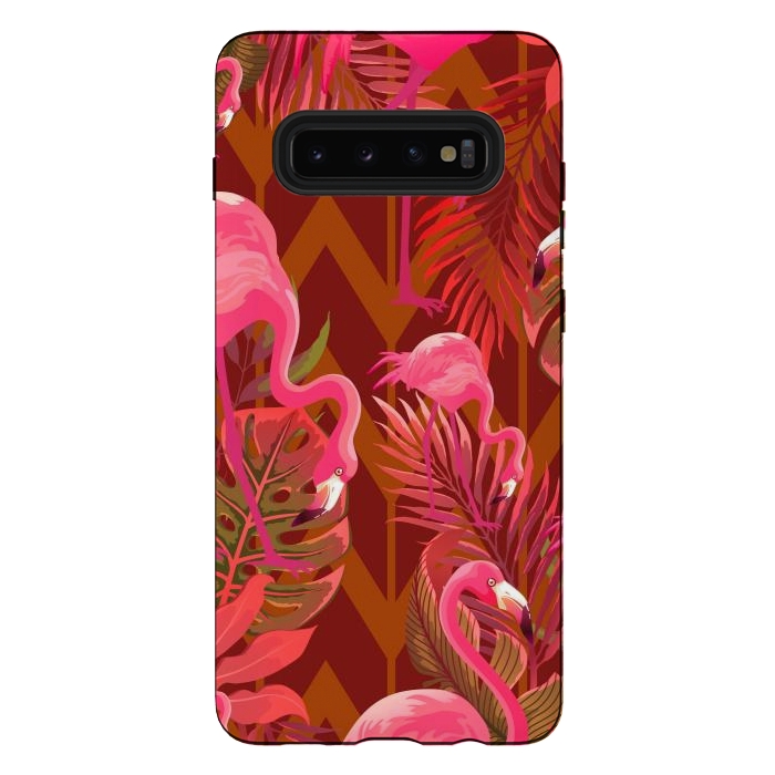 Galaxy S10 plus StrongFit Pink Flamingos On The Beach by ArtsCase