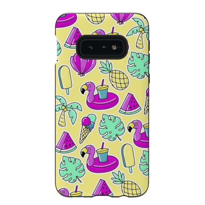 Galaxy S10e StrongFit Summer And Flamingos In Color by ArtsCase