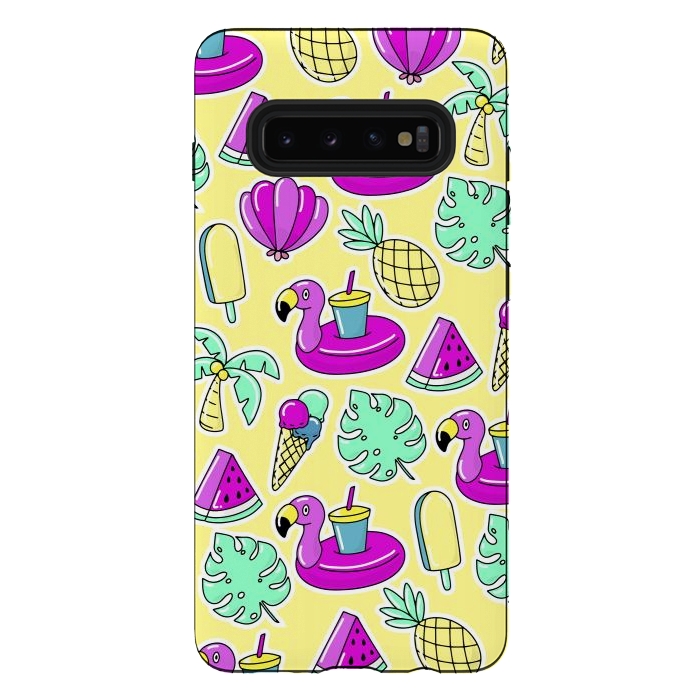 Galaxy S10 plus StrongFit Summer And Flamingos In Color by ArtsCase
