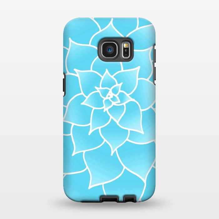 Galaxy S7 EDGE StrongFit Abstract Blue Succulent Flower by Julie Erin Designs