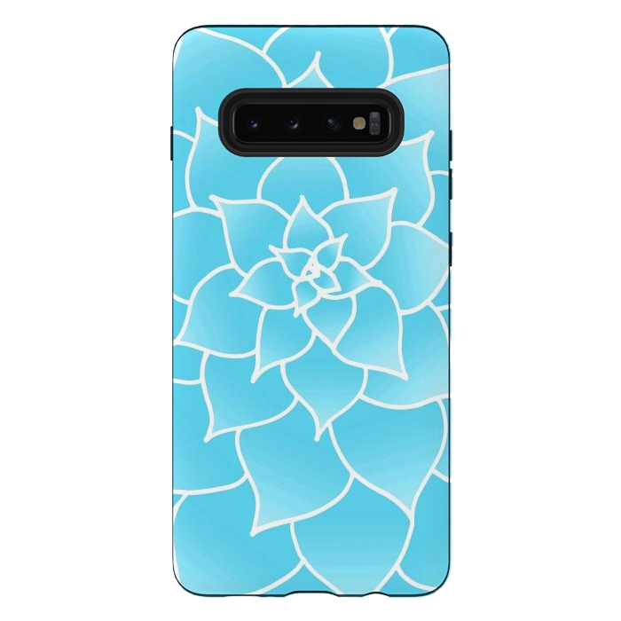 Galaxy S10 plus StrongFit Abstract Blue Succulent Flower by Julie Erin Designs