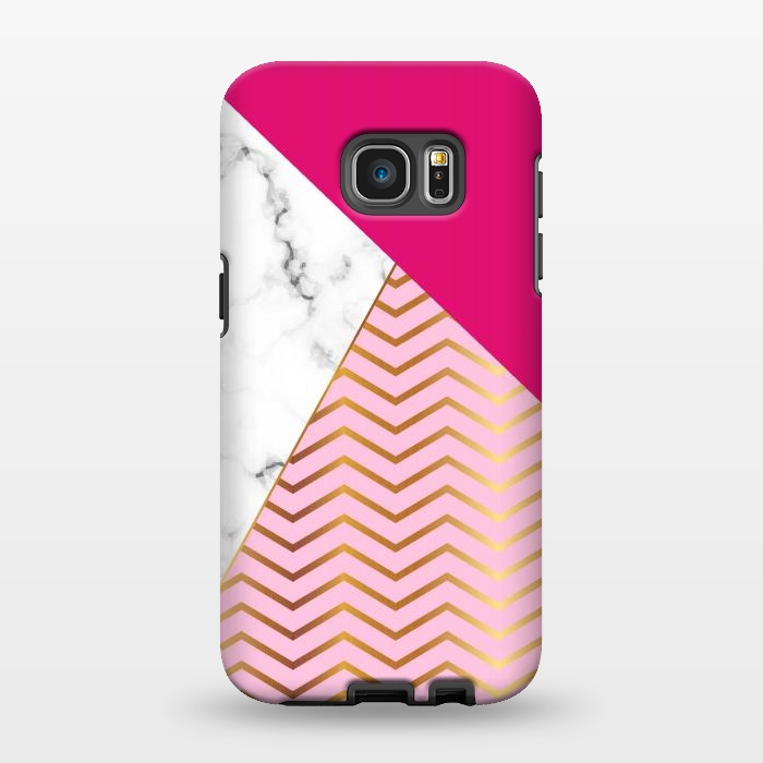 Galaxy S7 EDGE StrongFit Curved Lines In Marble And Magenta by ArtsCase