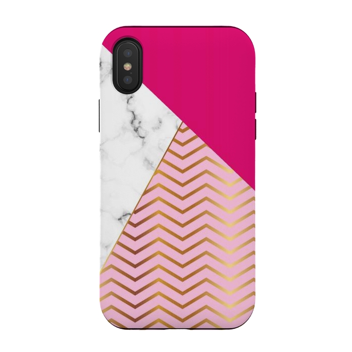 iPhone Xs / X StrongFit Curved Lines In Marble And Magenta by ArtsCase