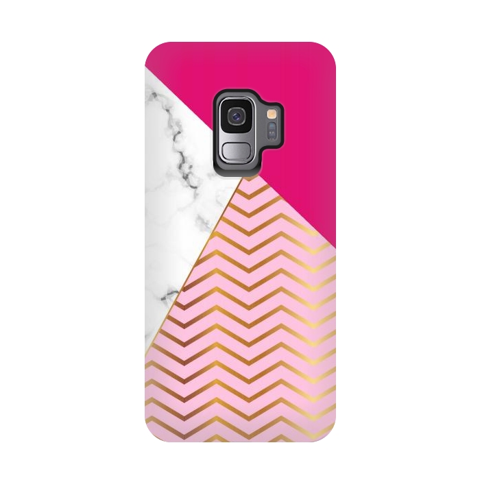 Galaxy S9 StrongFit Curved Lines In Marble And Magenta by ArtsCase