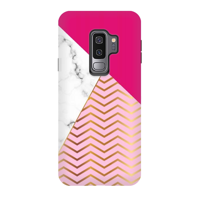 Galaxy S9 plus StrongFit Curved Lines In Marble And Magenta by ArtsCase