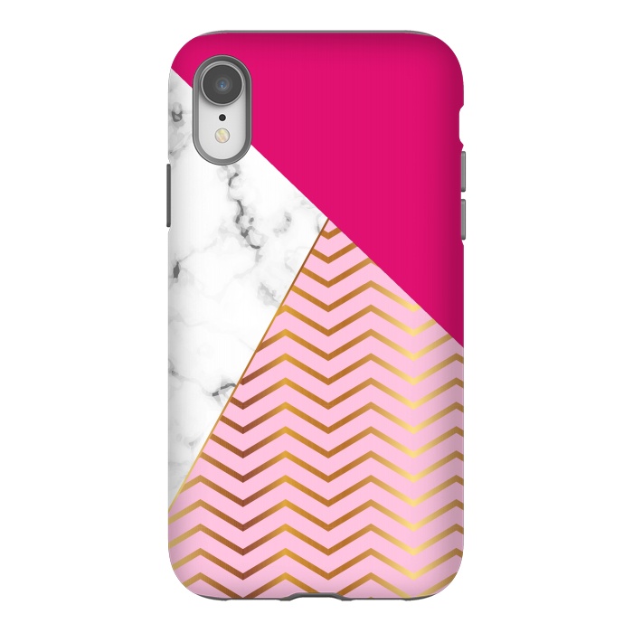 iPhone Xr StrongFit Curved Lines In Marble And Magenta by ArtsCase