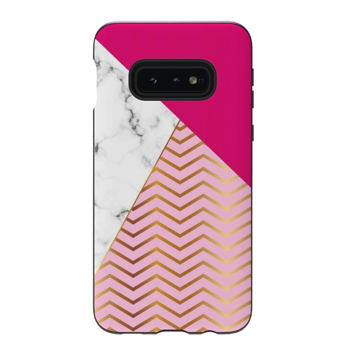 Galaxy S10e StrongFit Curved Lines In Marble And Magenta by ArtsCase