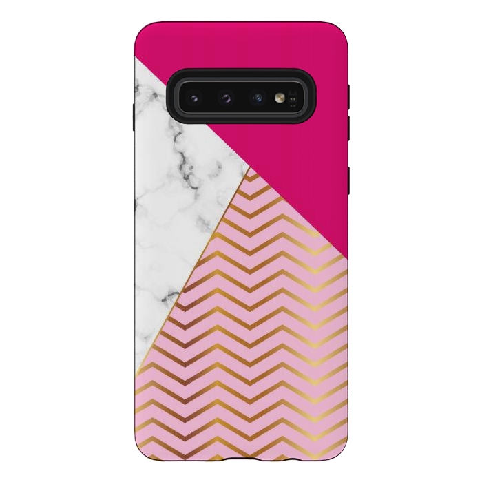 Galaxy S10 StrongFit Curved Lines In Marble And Magenta by ArtsCase