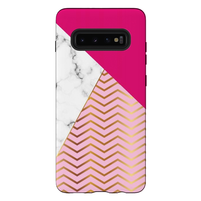 Galaxy S10 plus StrongFit Curved Lines In Marble And Magenta by ArtsCase