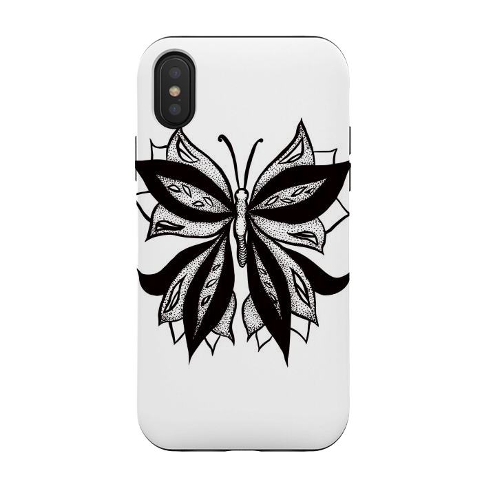 iPhone Xs / X StrongFit Abstract Butterfly Stipple Shaded Ink Drawing by Boriana Giormova