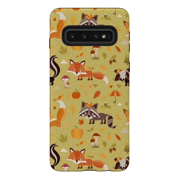 Galaxy S10 StrongFit Red Fox And Raccoon In Autumn by ArtsCase