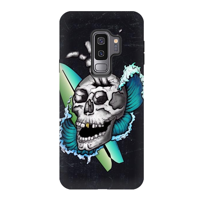 Galaxy S9 plus StrongFit Surfs Up Skull by Gringoface Designs