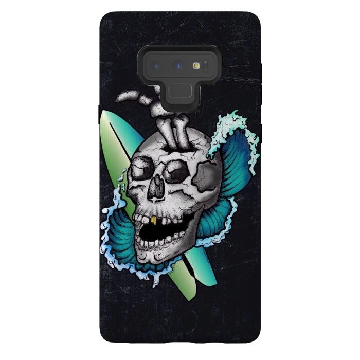 Galaxy Note 9 StrongFit Surfs Up Skull by Gringoface Designs