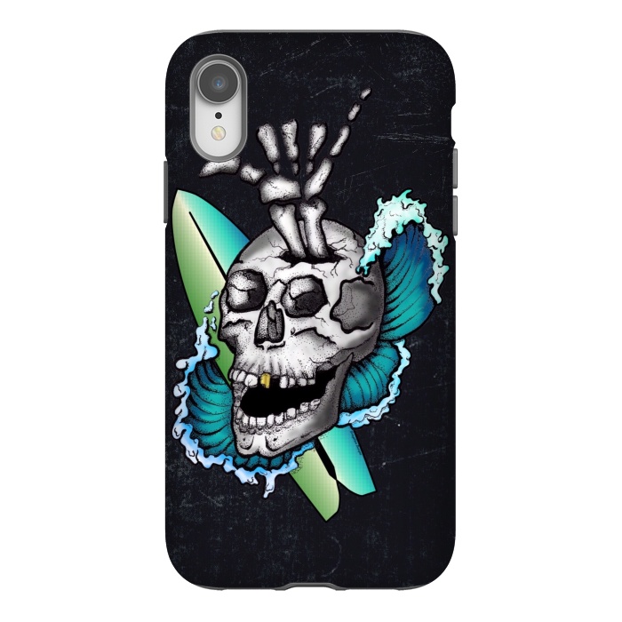 iPhone Xr StrongFit Surfs Up Skull by Gringoface Designs